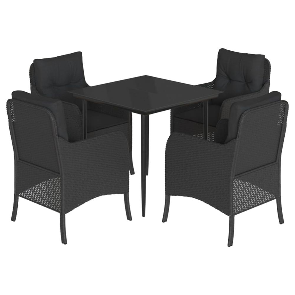 Ensemble à manger de jardin coussins 5pcs noir résine tressée