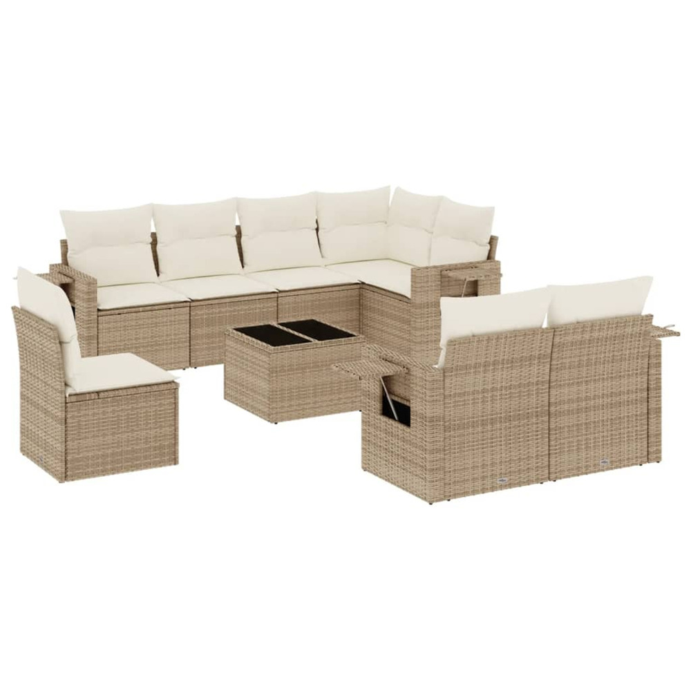 Salon de jardin avec coussins 9 pcs beige résine tressée
