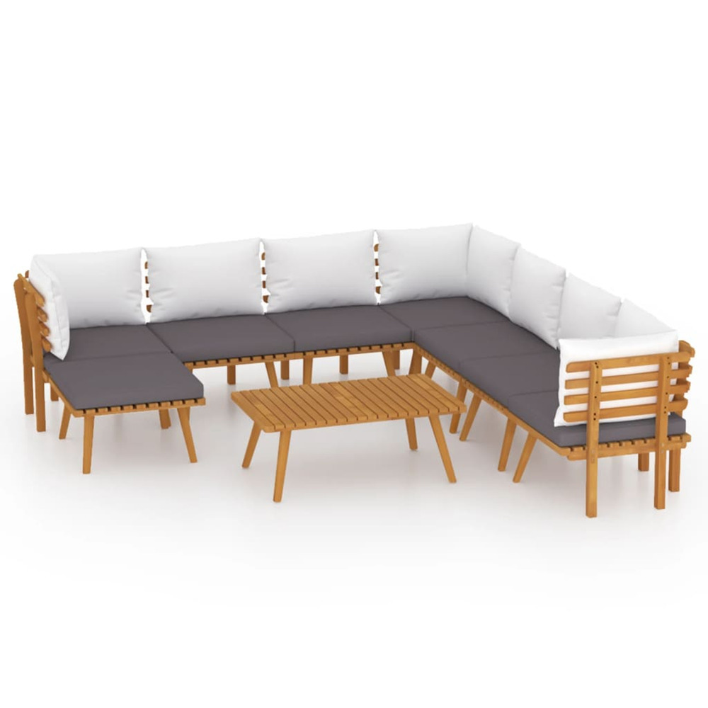 Salon de jardin 9 pcs avec coussins bois d'acacia solide