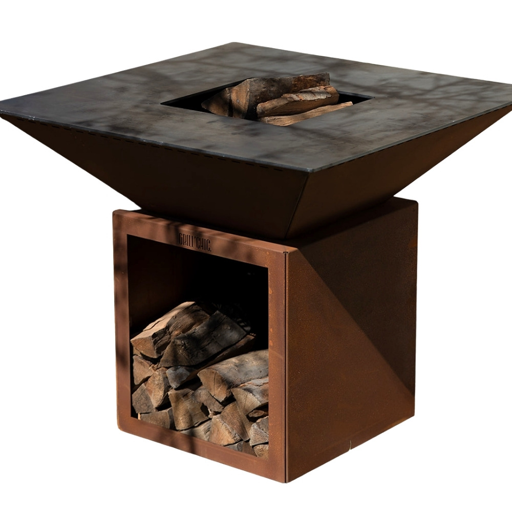 Brasero cevenol corten bois carre 103 simple cuve
