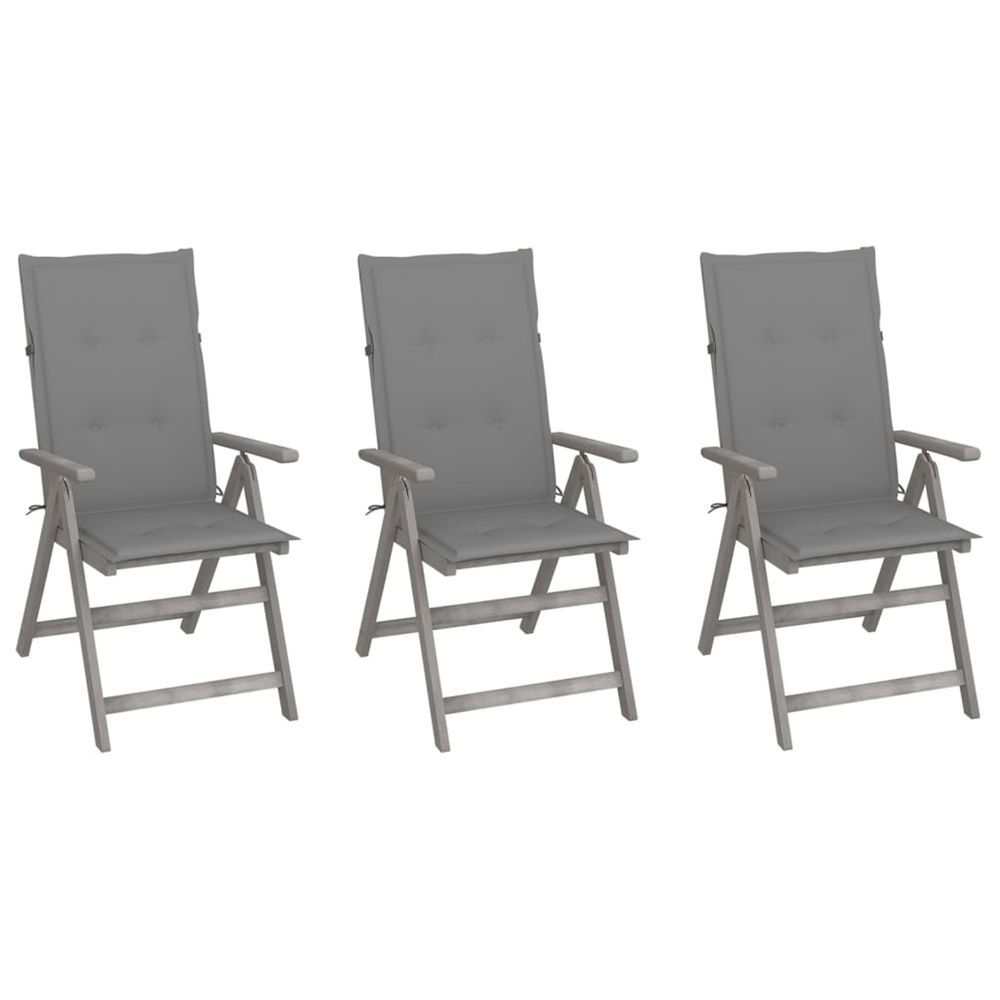 Chaises inclinables de jardin lot de 3 et coussins bois acacia