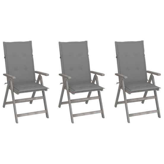 Chaises inclinables de jardin lot de 3 et coussins bois acacia