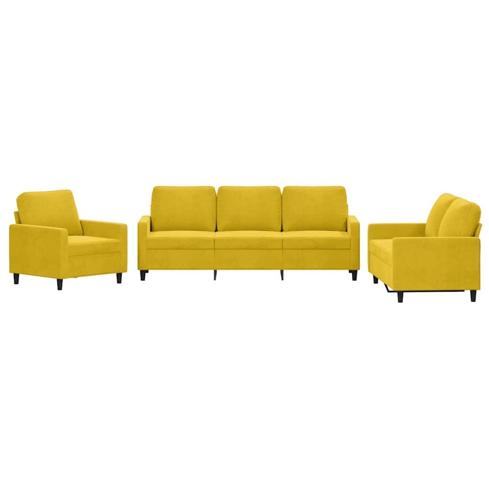 Ensemble de canapés 3 pcs avec coussins jaune velours