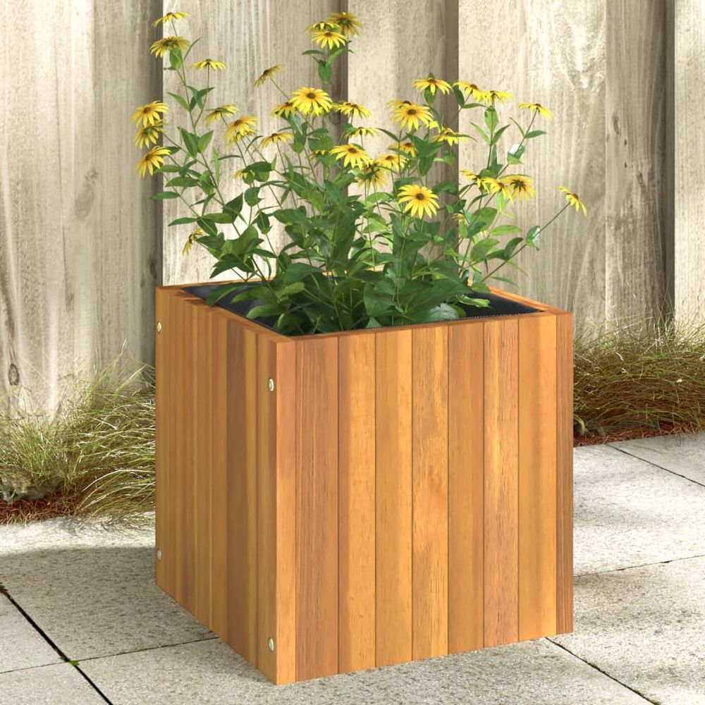 Pot de fleurs bois acacia massif décoration intérieur extérieur sac plantation 35cm