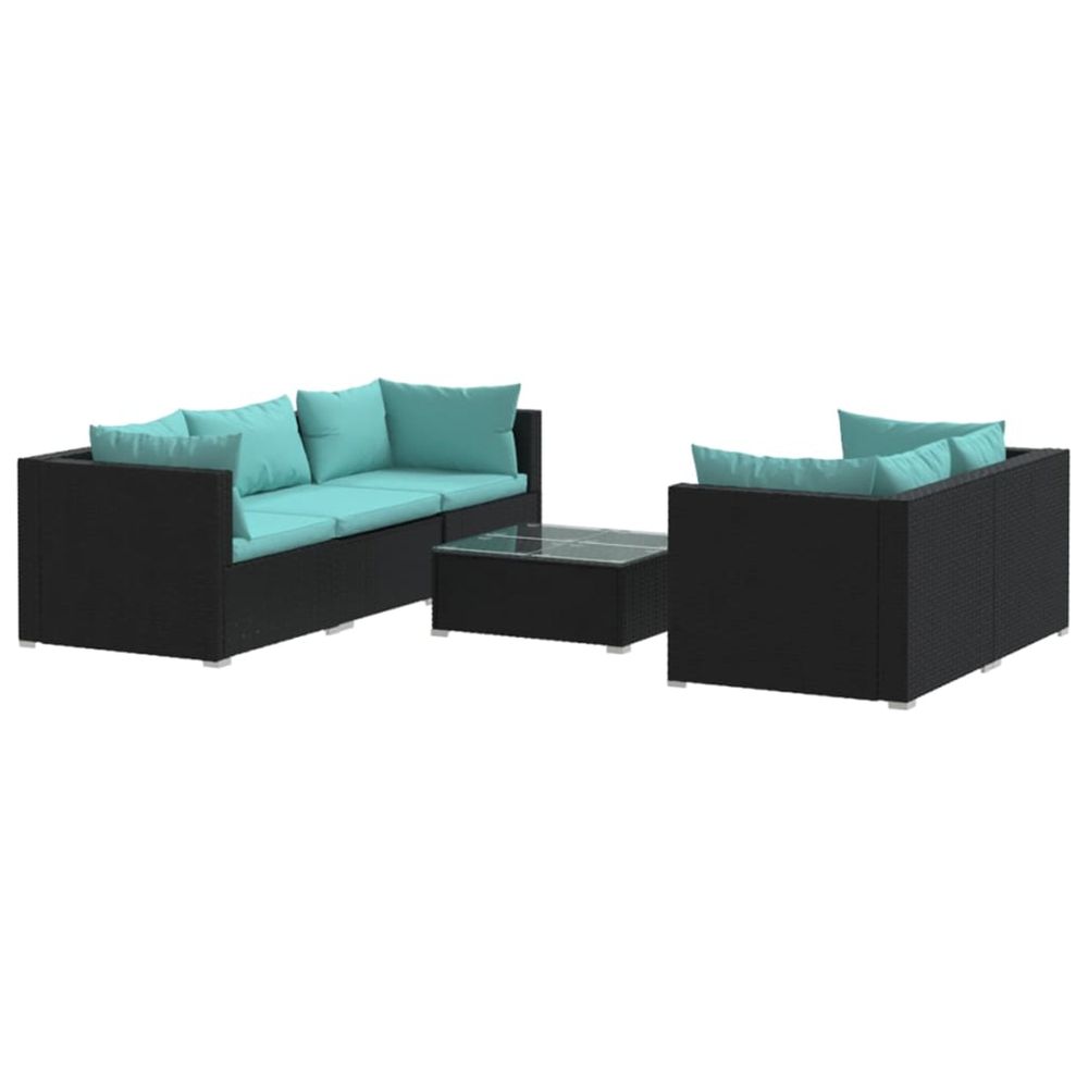 Salon de jardin 6 pcs avec coussins résine tressée noir