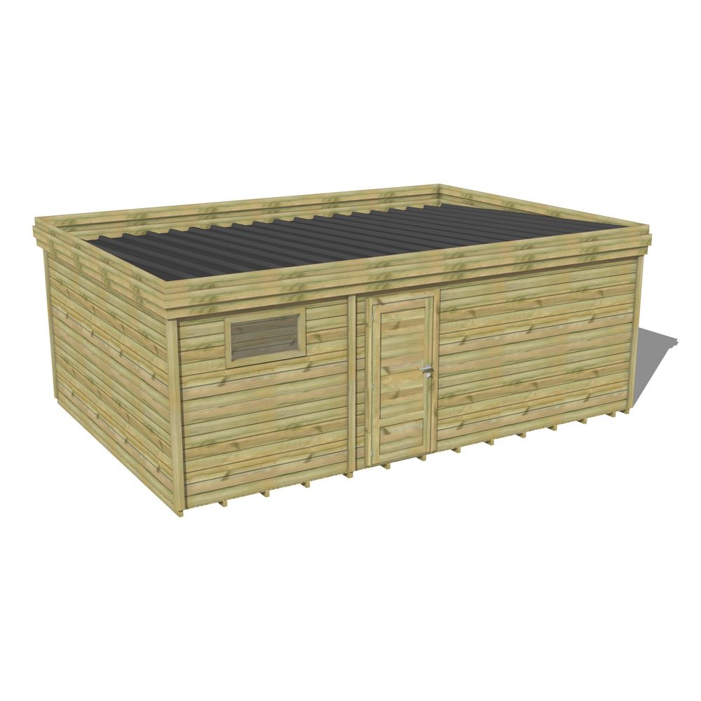 Abri de jardin bois pin traité autoclave 27mm - 6,395x4,34m / 28m2 - bac acier - plancher bois