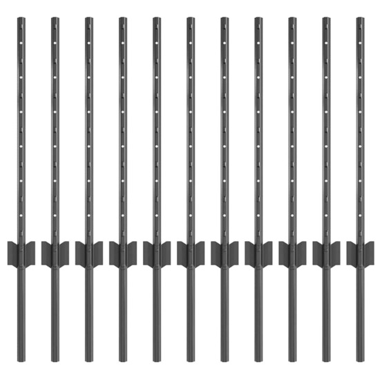 Poteau de clôture. 11 pcs gris 60 cm acier