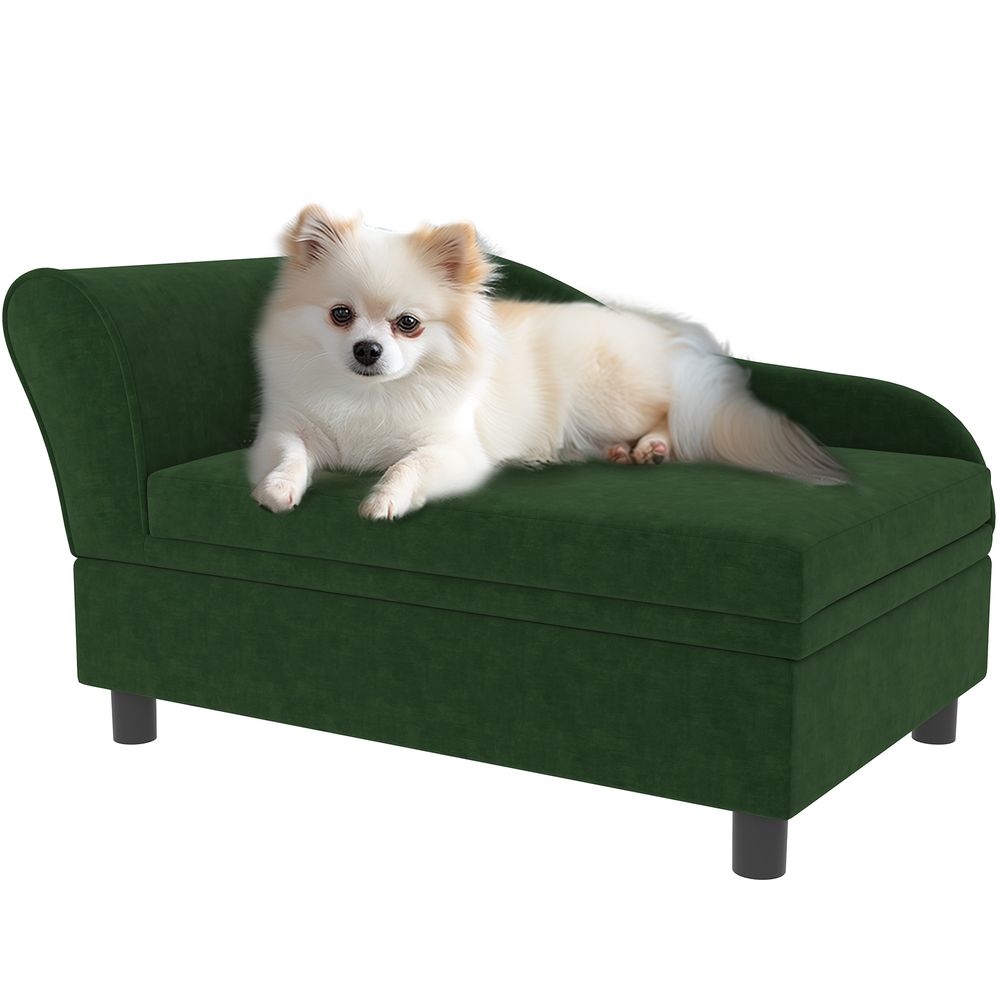 Canapé velours avec coffre rangement chien chat dossier accoudoirs 76cm vert - comfortxl outdoor living