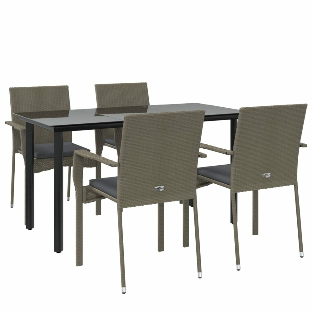 Mobilier à dîner de jardin et coussins 5 pièces noir et gris