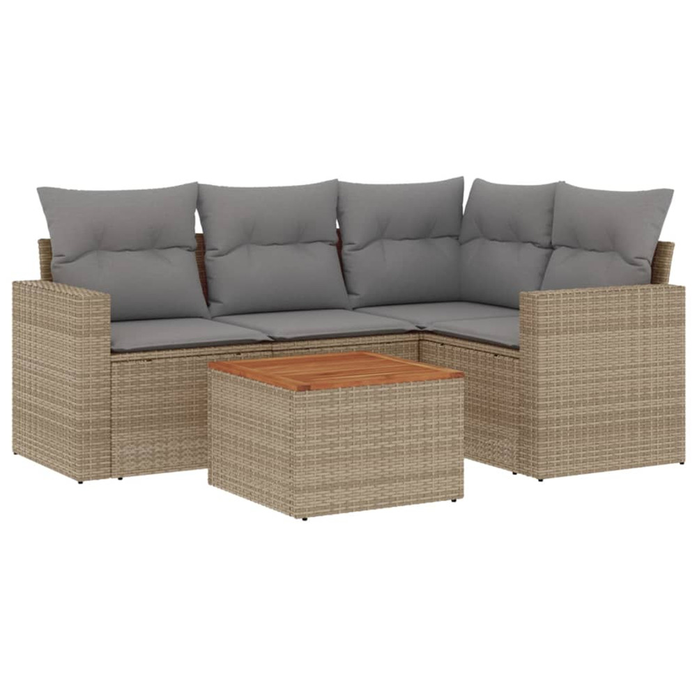 Salon de jardin avec coussins 5 pcs beige résine tressée