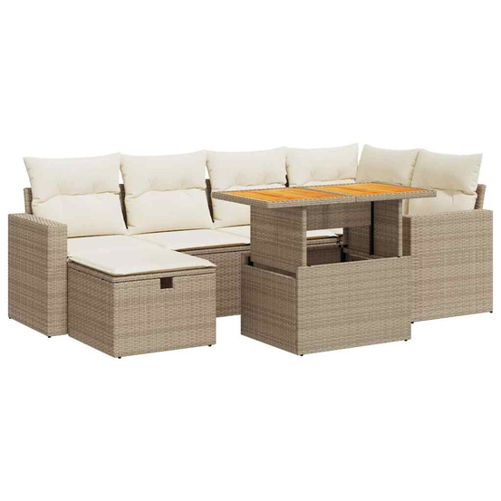 Salon de jardin avec coussins 8 pcs beige résine tressée acacia