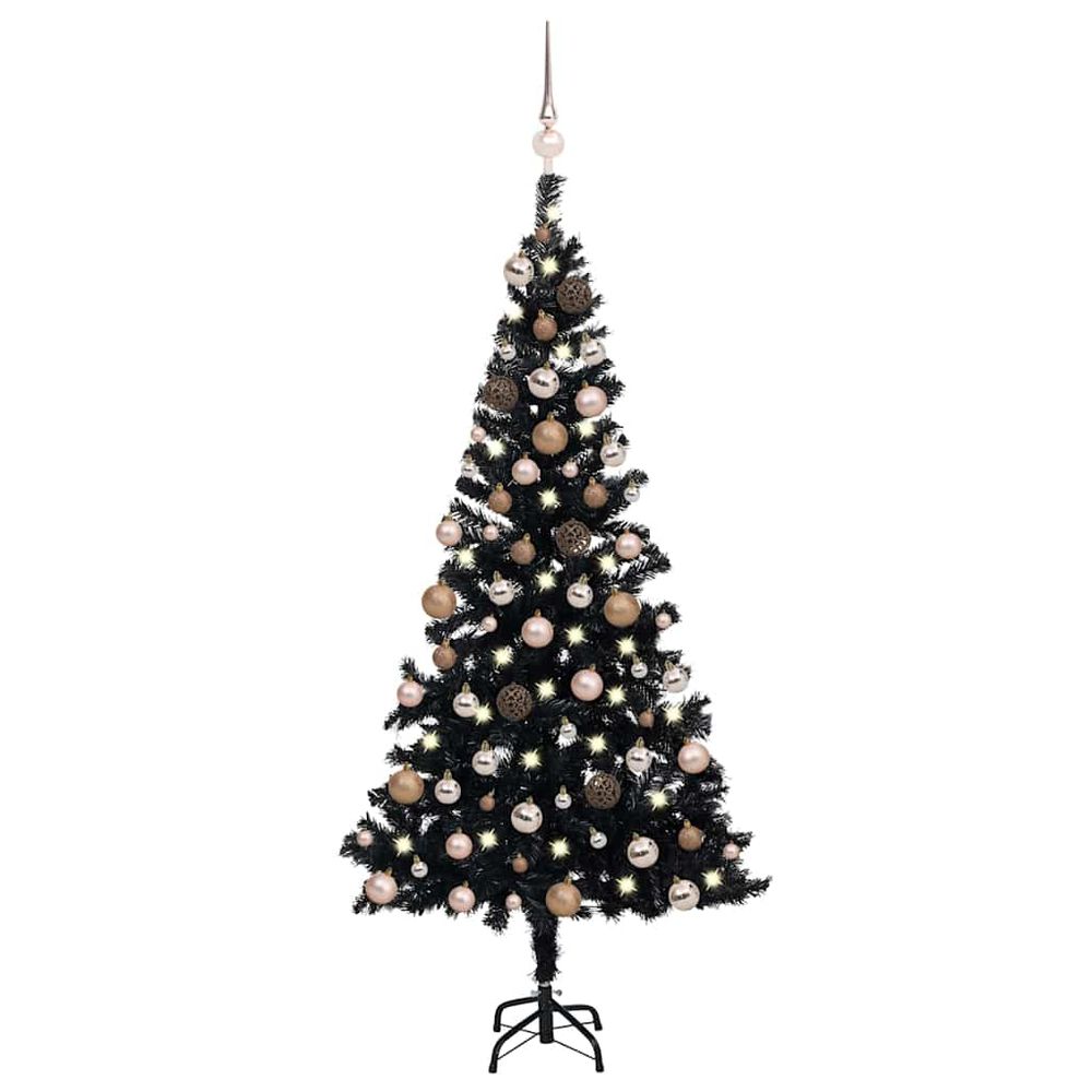 Sapin de noël artificiel complet pvc avec led et boules noir 180 cm