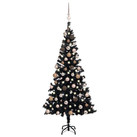 Sapin de noël artificiel complet pvc avec led et boules noir 180 cm