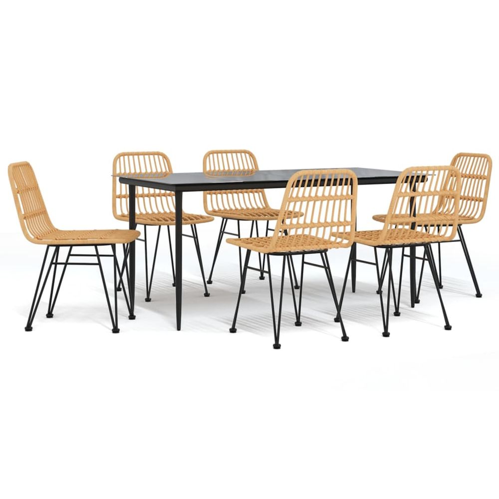Ensemble à manger de jardin 7 pcs résine tressée