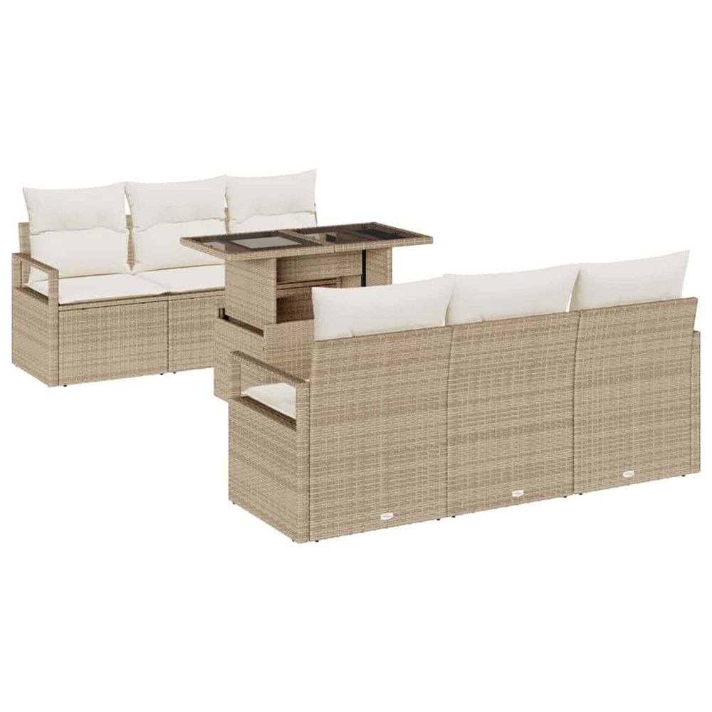Ensemble de canapé de jardin 7 pc beige poly rotin