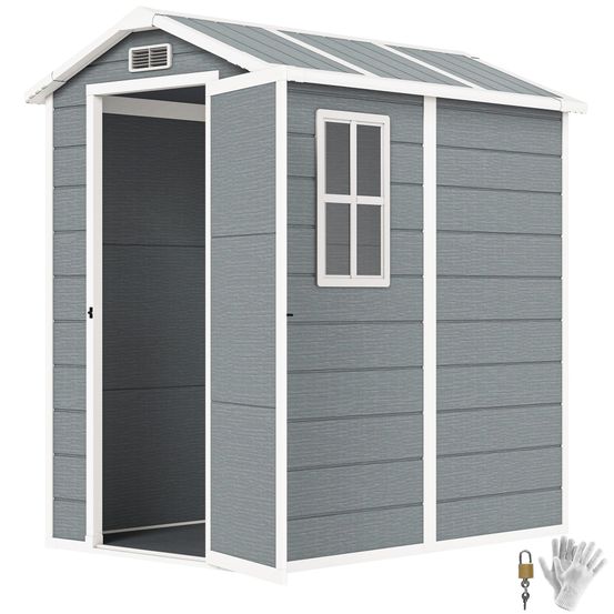Abri de jardin résine gris 131 x 186 x 198 cm avec plancher fenêtre et porte verrouillable - comfortxl outdoor living