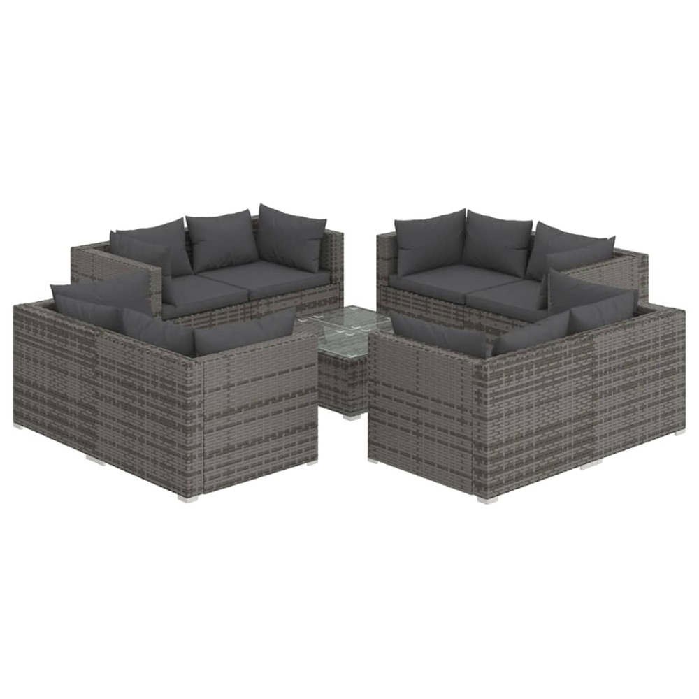 Salon de jardin meuble d'extérieur ensemble de mobilier 9 pièces avec coussins résine tressée gris