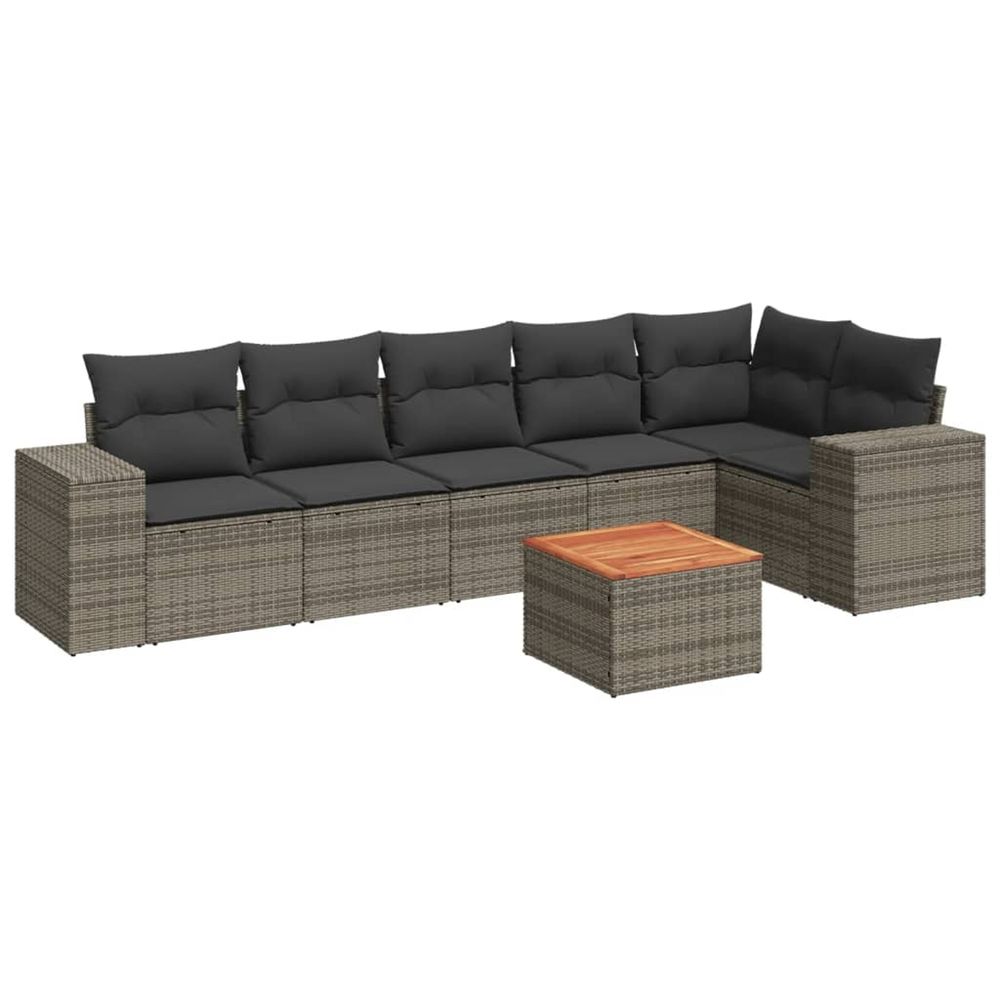 Salon de jardin avec coussins 7 pcs gris résine tressée