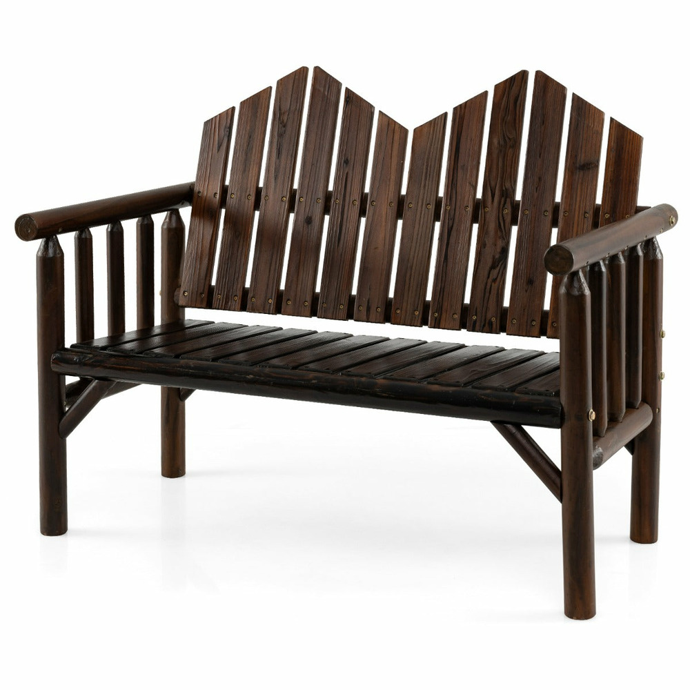 Banc de jardin 2 places 120 x 68 x 99 cm confort ergonomique avec dossier incliné style contemporain en bois brun