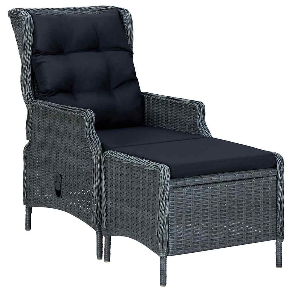 Chaise inclinable de jardin tabouret résine tressée gris foncé