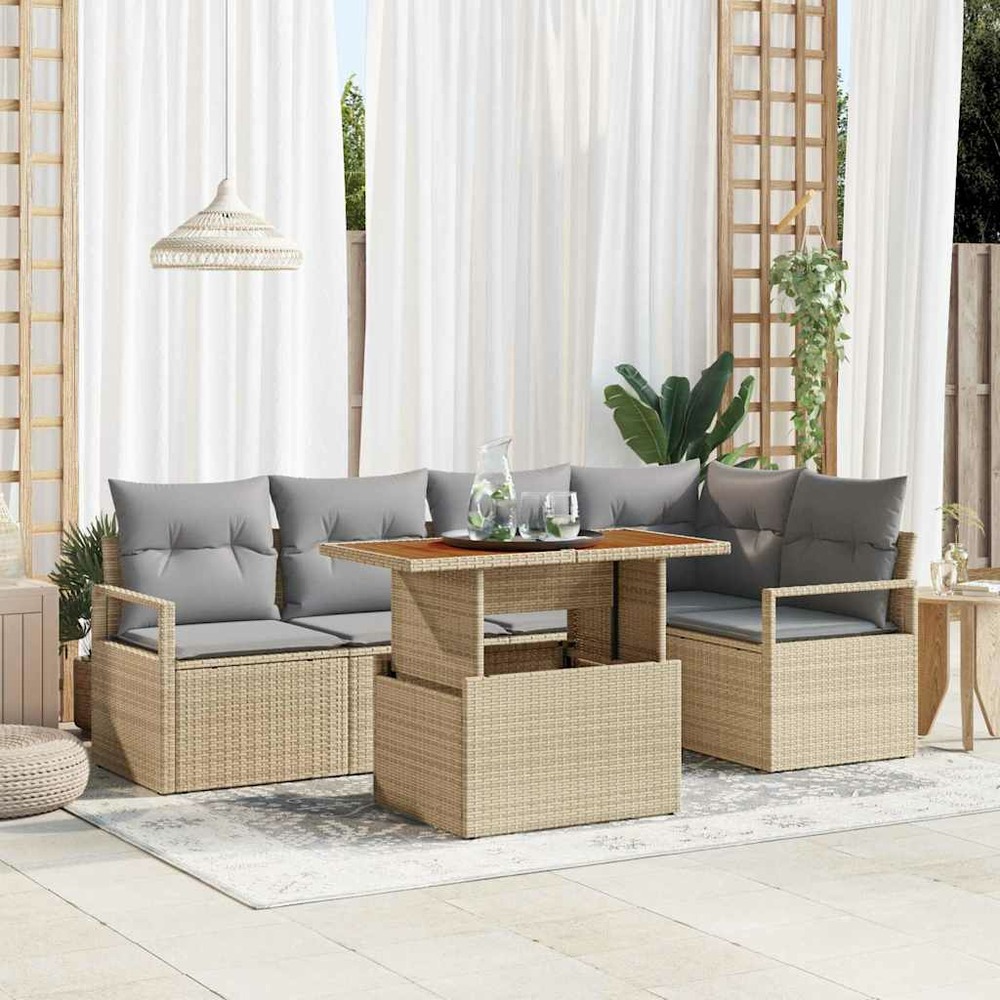 Ensemble de canapé de jardin 6 pcs beige poly rotin