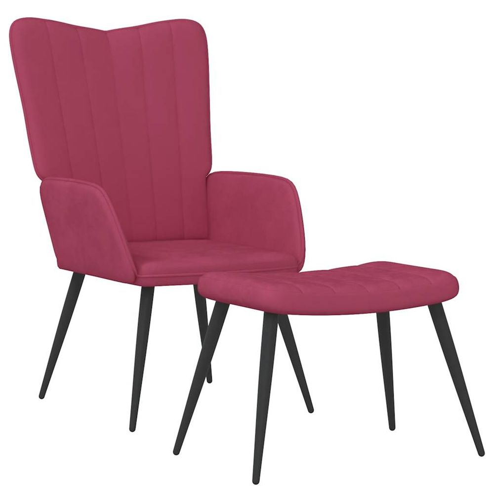 Chaise de relaxation avec tabouret rouge bordeaux velours