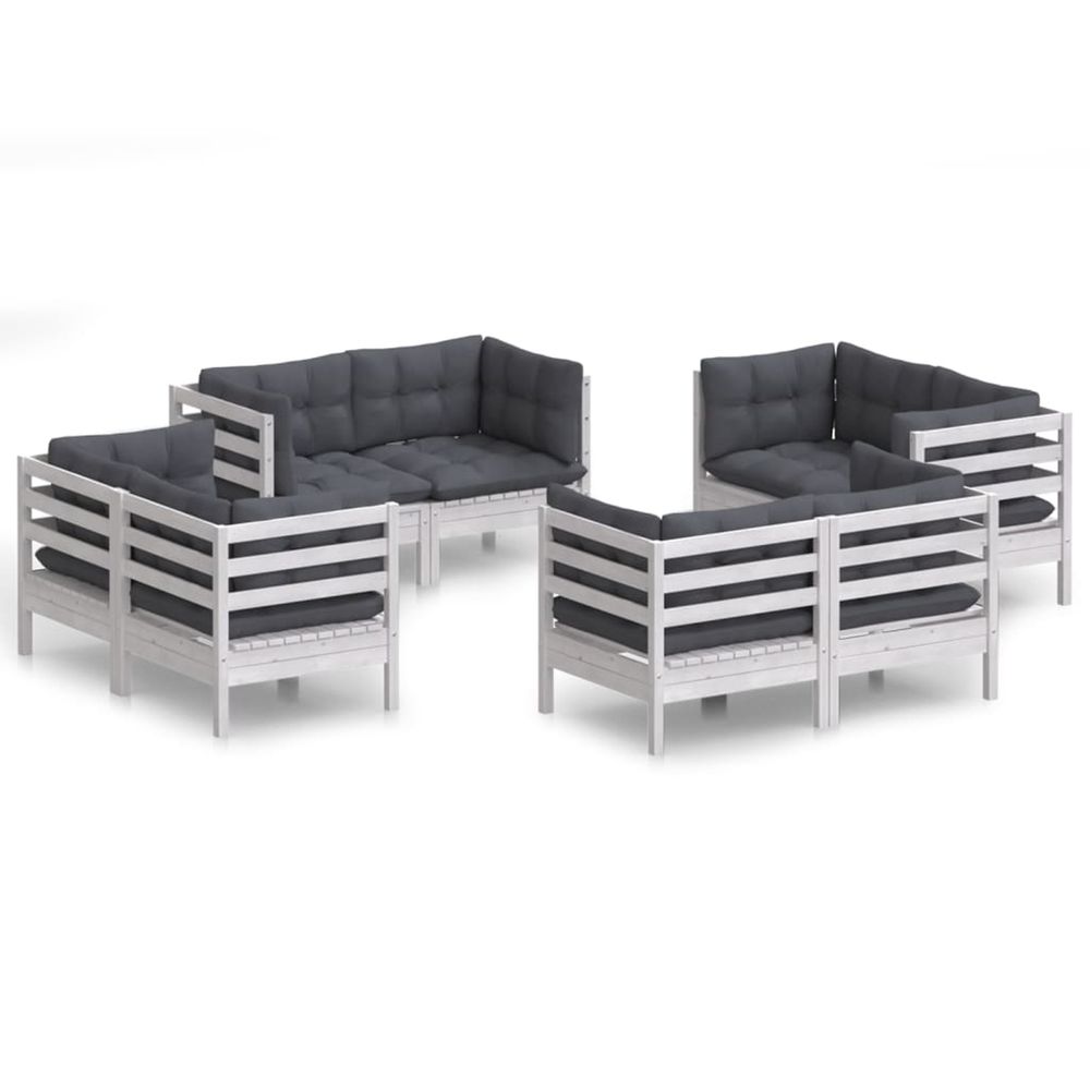 Salon de jardin 8 pcs avec coussins anthracite bois de pin