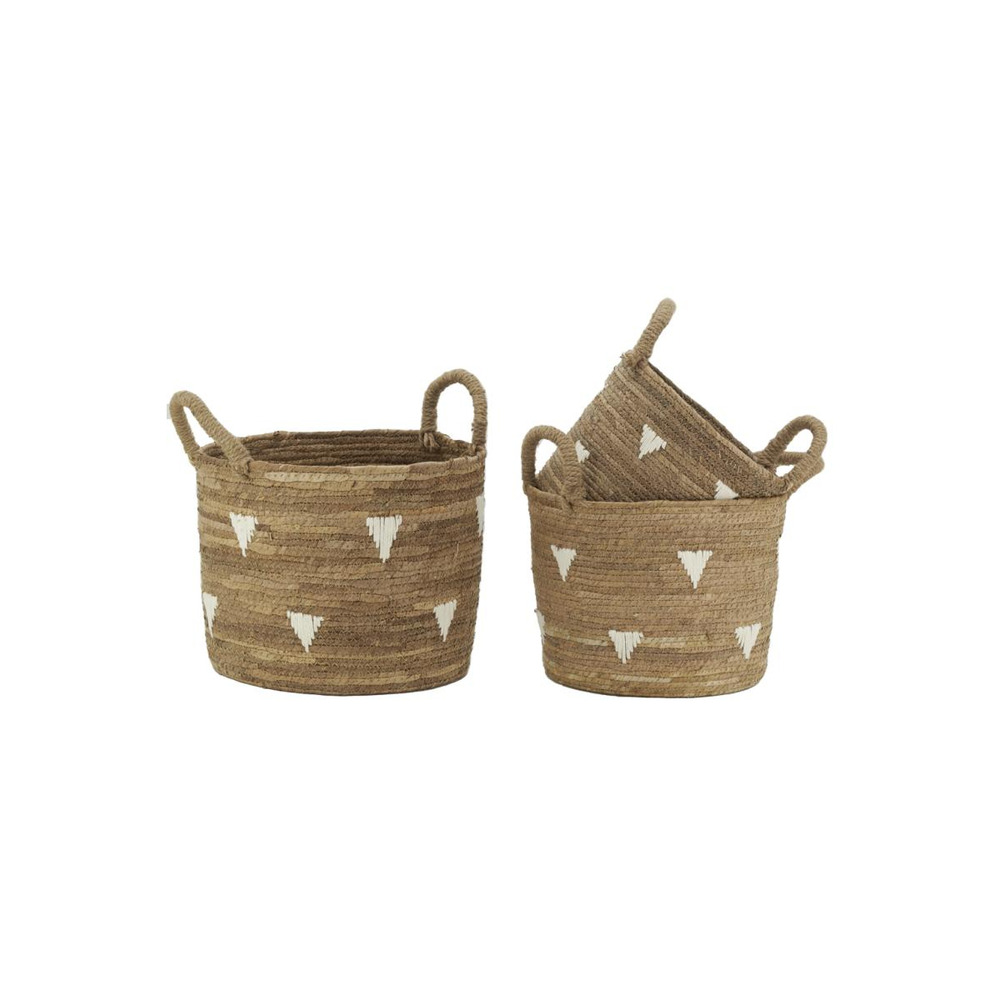 Cache-pots en abaca naturel et triangles blancs (lot de 3)