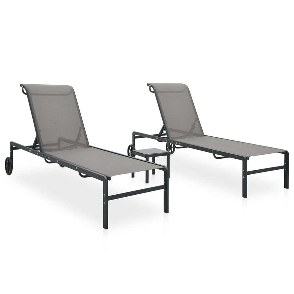 Chaises longues lot de 2 avec table textilène et acier