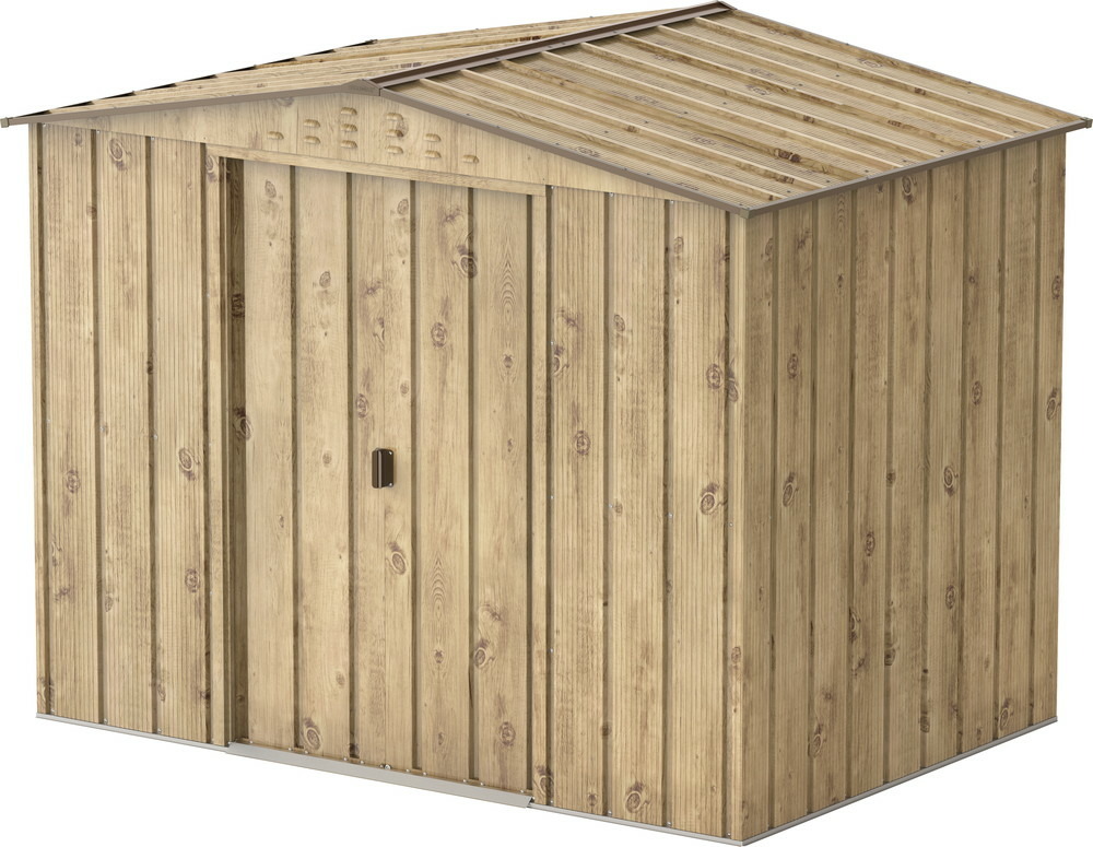 Abri de jardin métal woodgrain - 4,75m² - kit ancrage - imitation bois