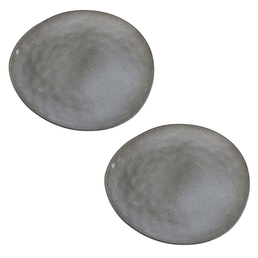 Lot de 2 assiettes plates en céramique au gré du temps - gris