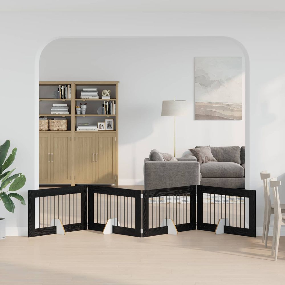 Barrière pliable chien bois d'ingénierie intérieur modulable chêne noir 401x60cm