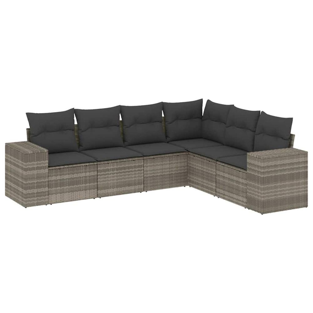 Salon de jardin 6 pcs avec coussins gris clair résine tressée