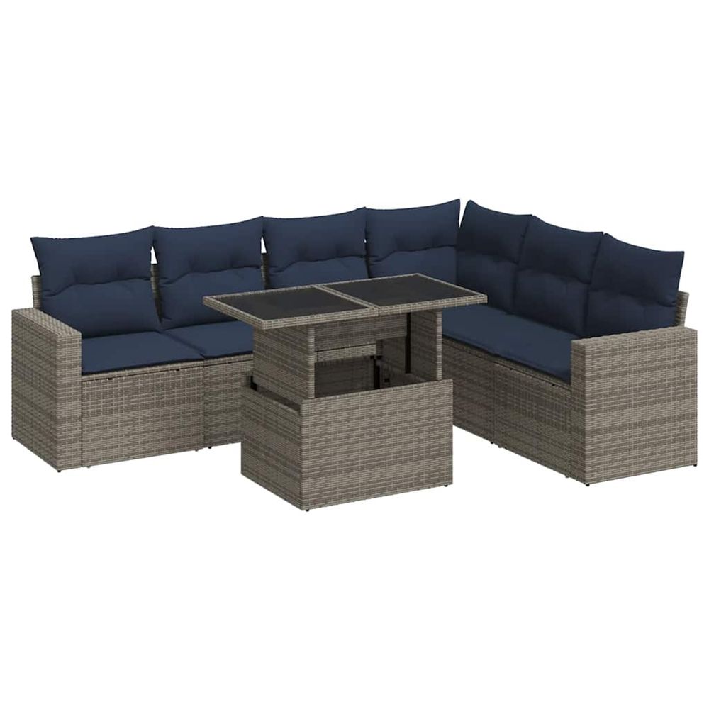 Salon de jardin avec coussins 7 pcs noir résine tressée acacia
