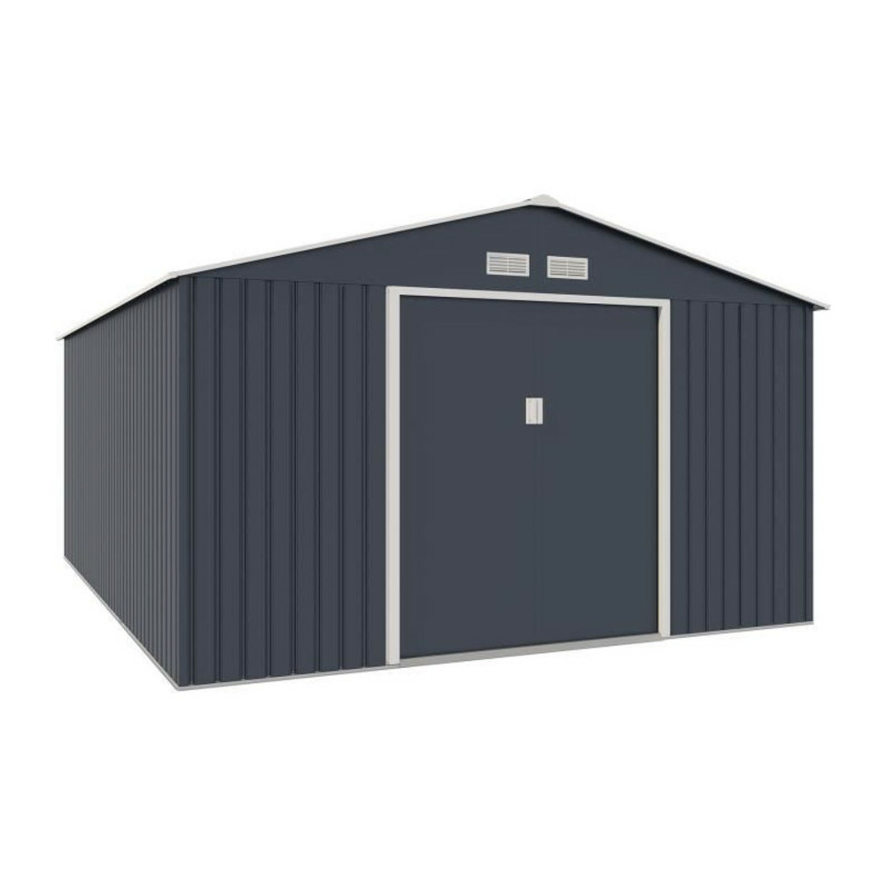 Abri de jardin en métal 15,16 m² - kit d'ancrage inclus - gris anthracite