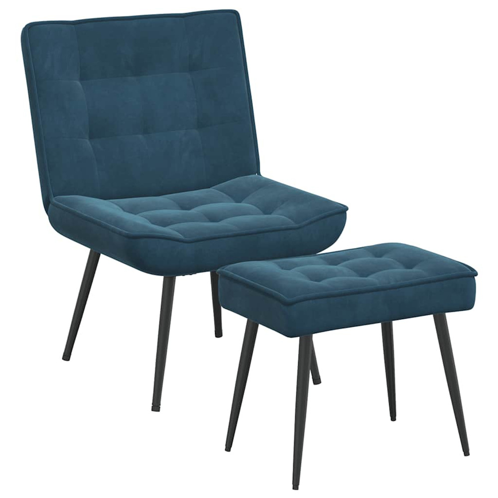 Chaise de relaxation avec tabouret bleu velours