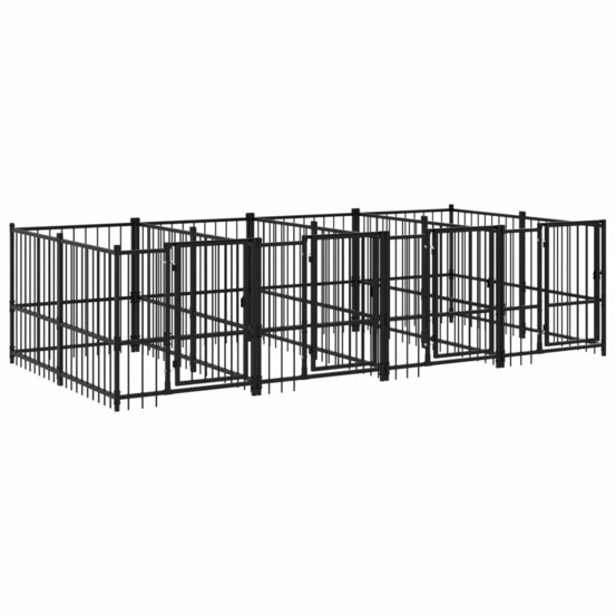 Chenil cage enclos pac animaux d'extérieur pour chiens acier 7,51 m² noir
