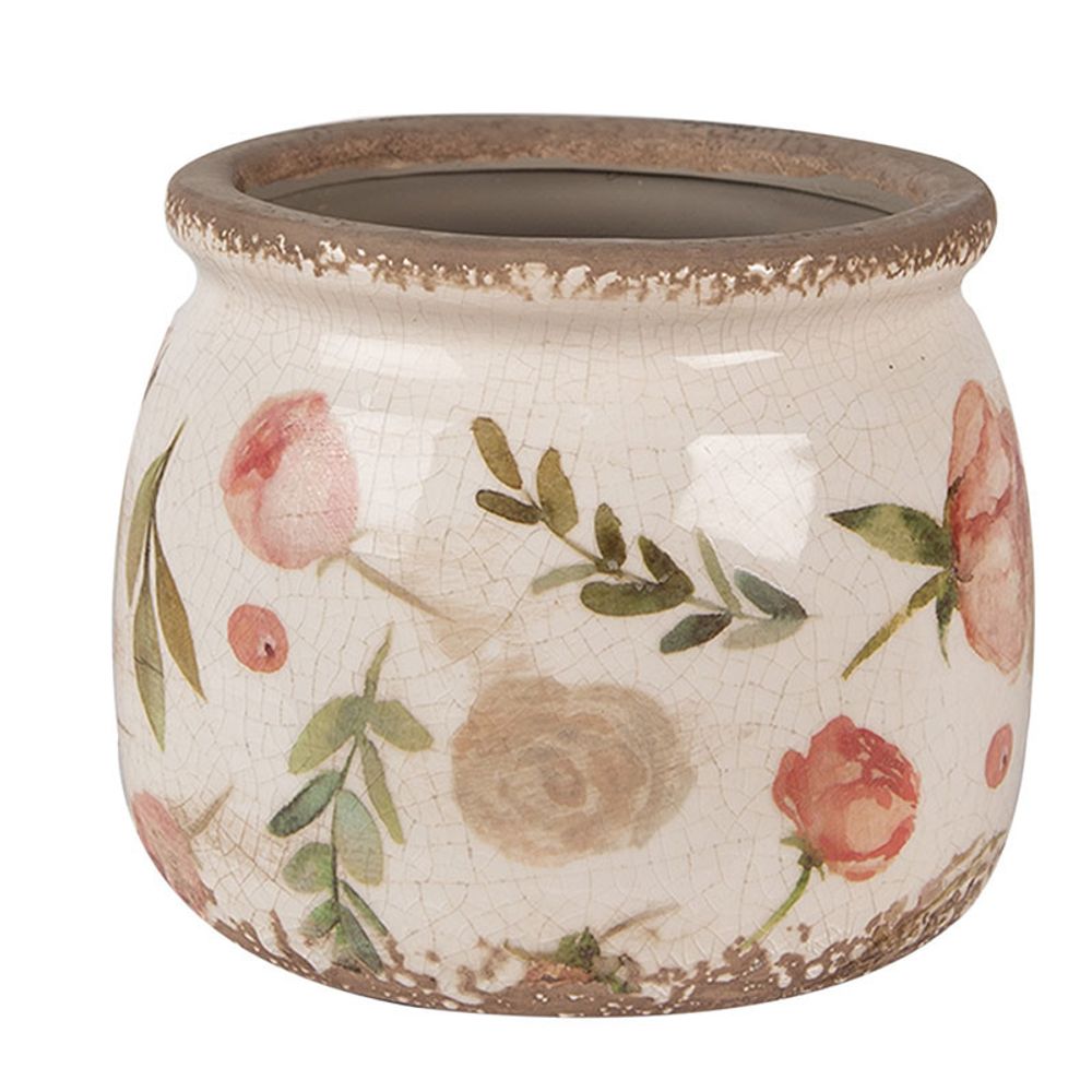Pot de fleurs intérieur céramique beige rose 13x16x16cm