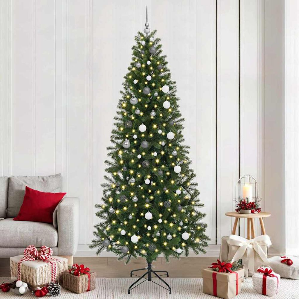 Très grand sapin de noël artificiel 240 cm, kit complet avec 300 led et boules