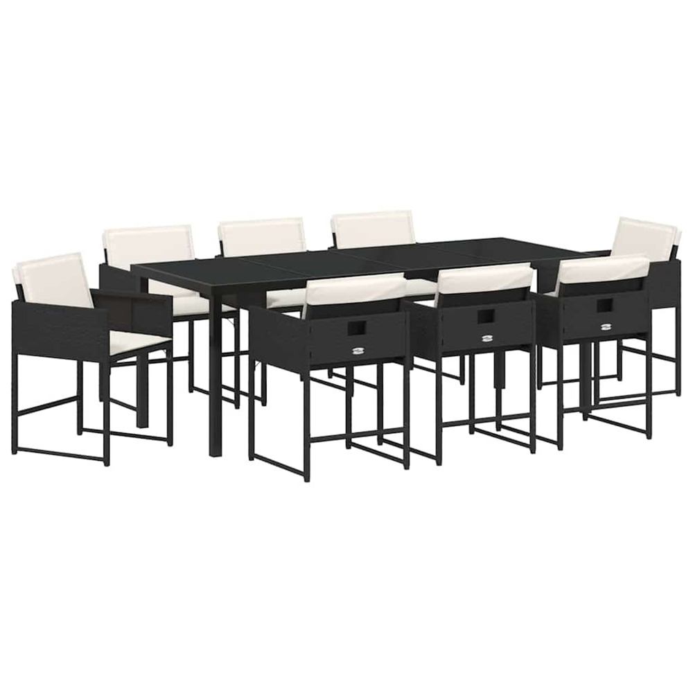Ensemble de salle à manger pour jardin 9 pcs noir polyrotin