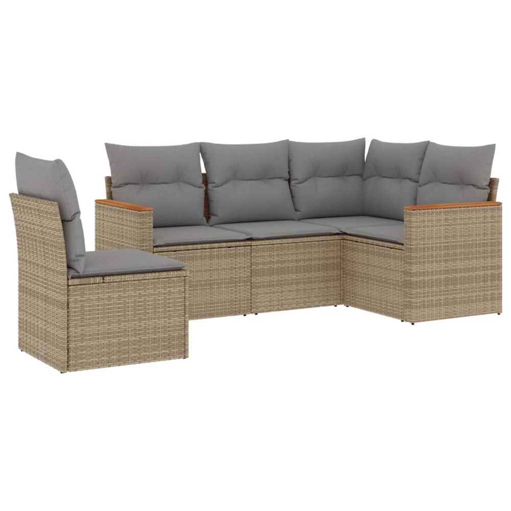 Salon de jardin avec coussins 5pcs mélange beige résine tressée