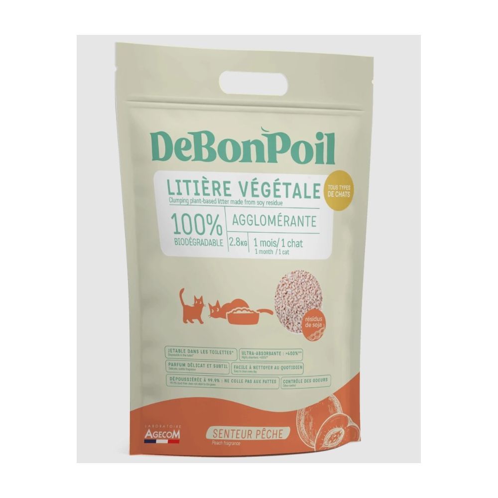 Litière naturelle biodegradable pêche 6 l - essentiel 2,8 kg