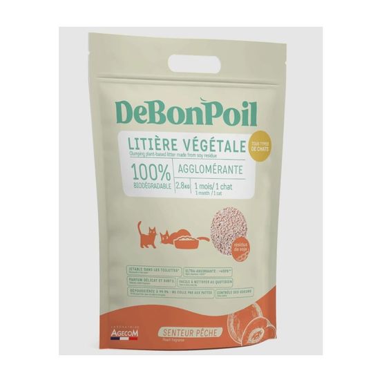 Litière naturelle biodegradable pêche 6 l - essentiel 2,8 kg