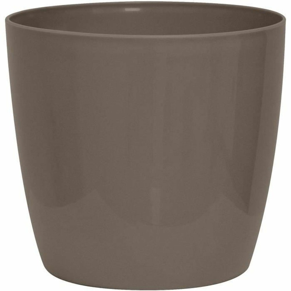 Cache-pot étanche brillant taupe avec roulettes aspect céramique 35 x 32 cm
