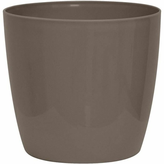 Cache-pot étanche brillant taupe avec roulettes aspect céramique 35 x 32 cm