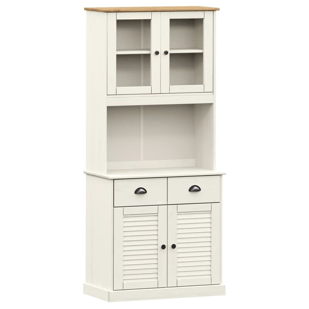 Buffet haut vigo blanc 78x40x175 cm bois massif de pin