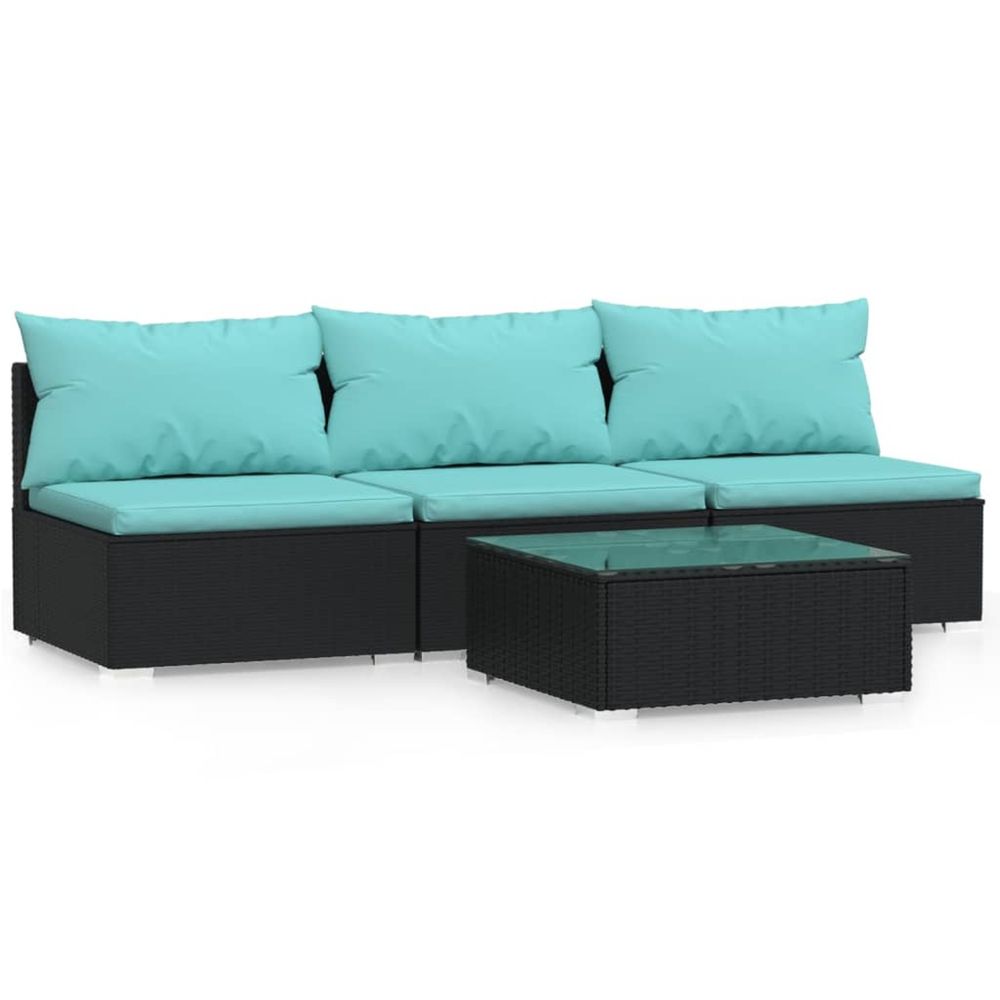 Salon de jardin 4 pcs avec coussins noir résine tressée