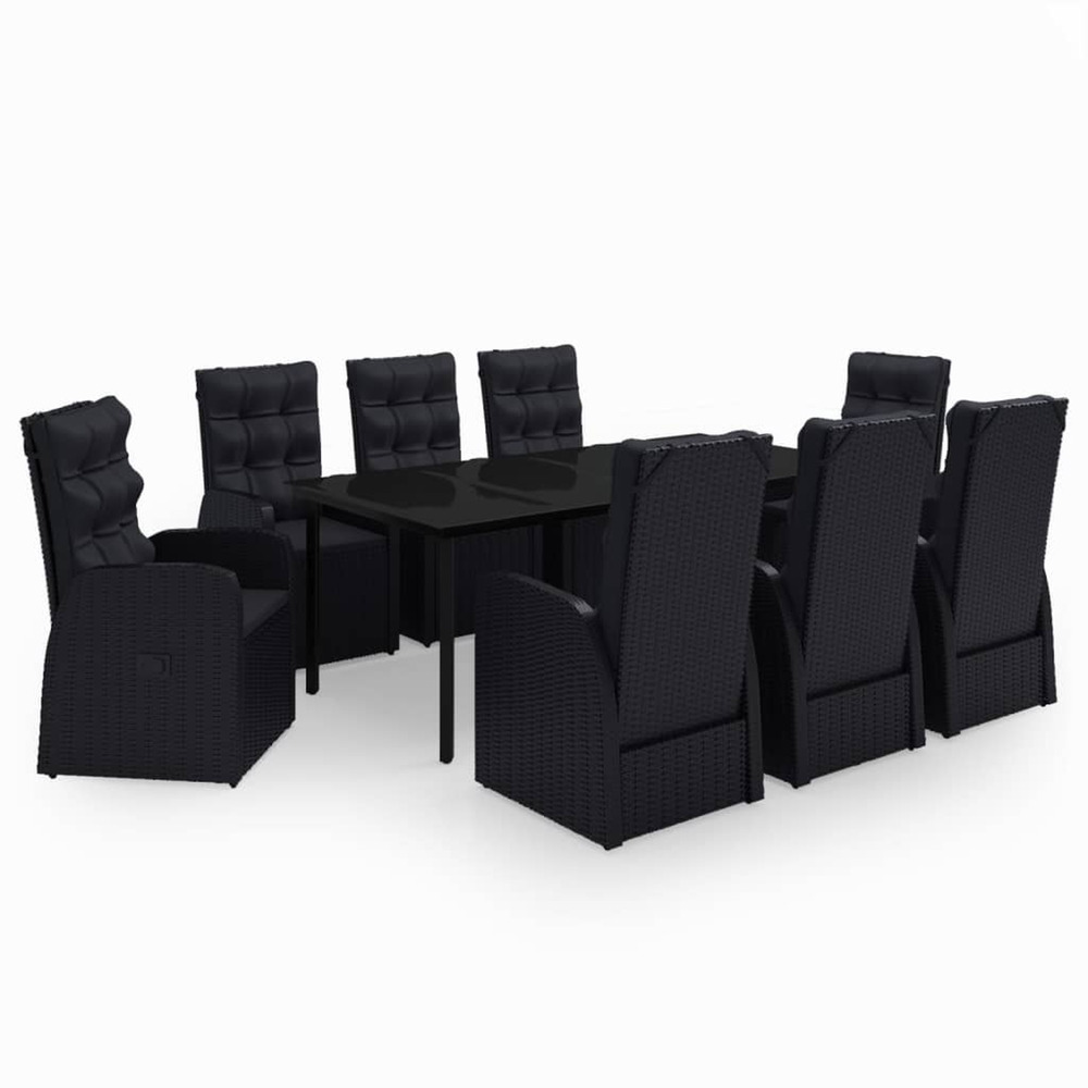 Ensemble à manger de jardin avec coussins 9 pcs noir