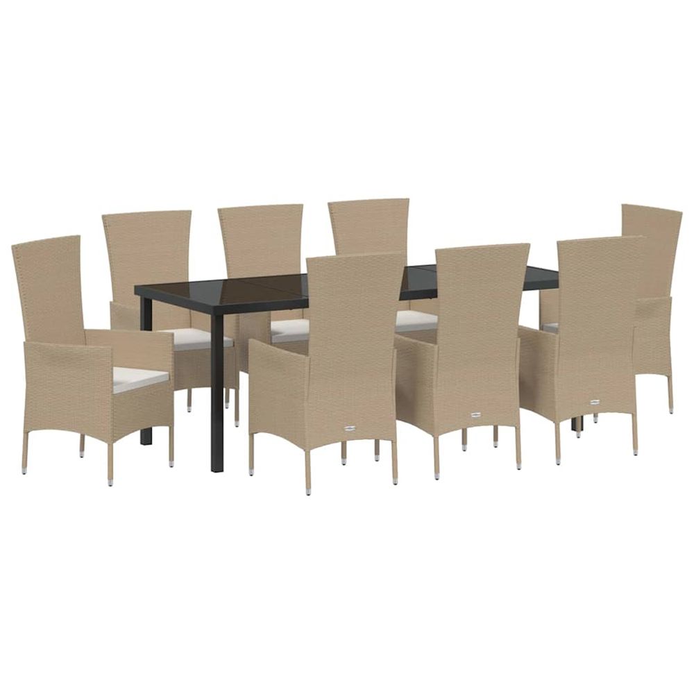 Ensemble de salle à manger pour jardin 9 pc beige polyrotin
