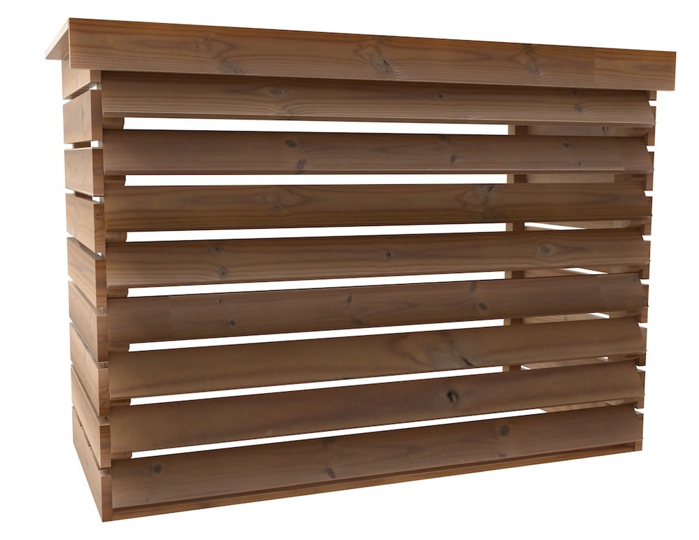 Cache climatiseur extérieur - bois thermochauffé - ventelles fixes - fixation murale ou au sol - 0,77 m²